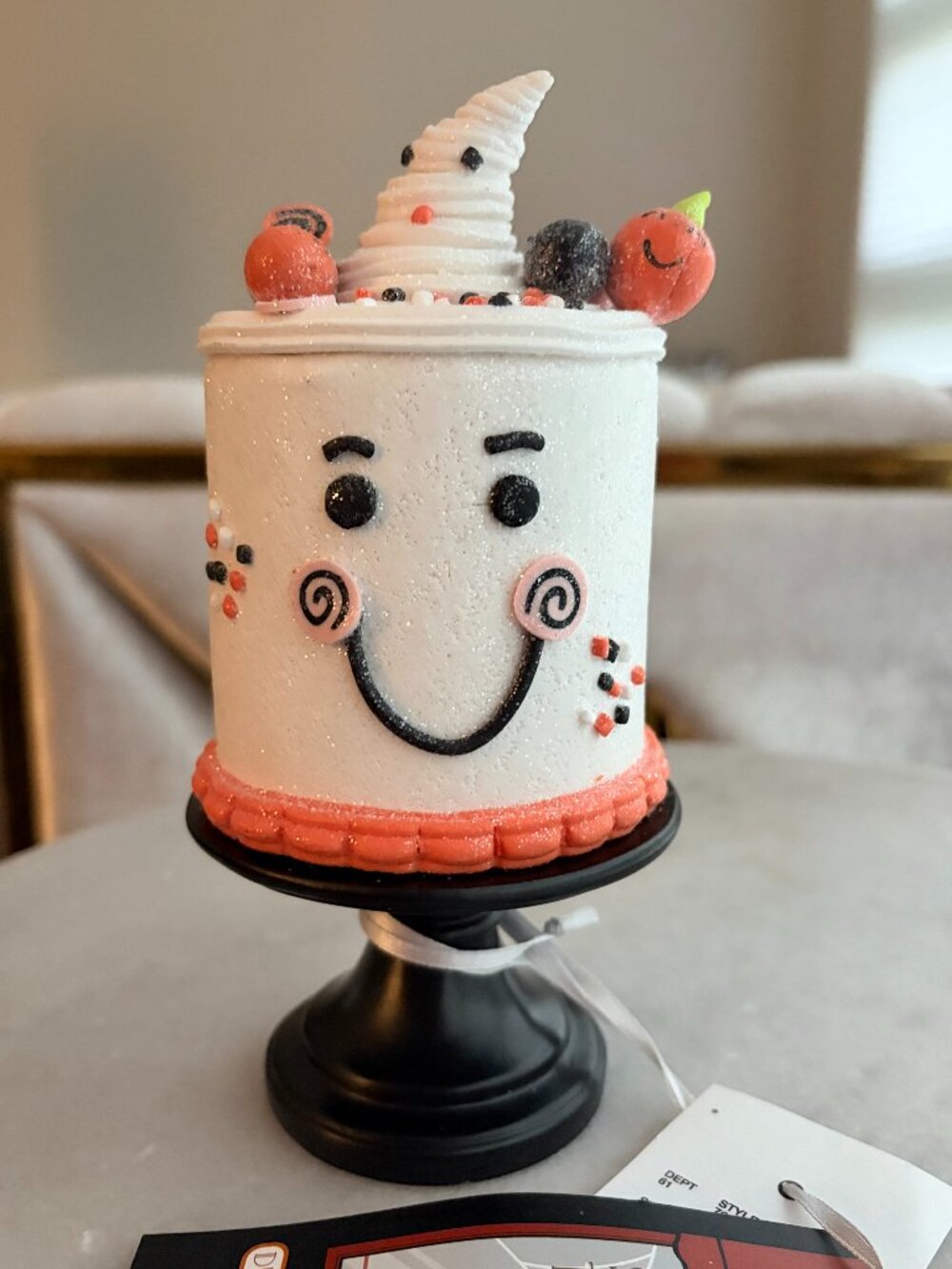 Cute Halloween Decor Smiley Face & Ghost Glitter Cake